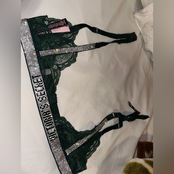 Victoria secret green envy laced shiny strap garter belt - Picture 8 of 10